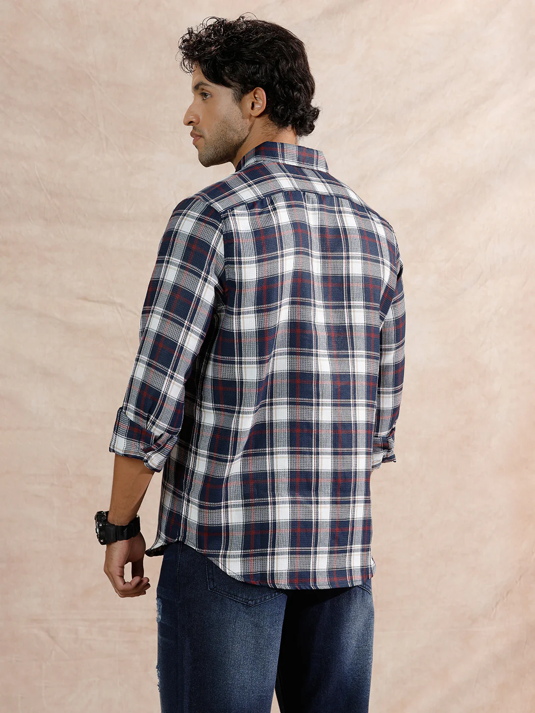 Dobby Check Regular Fit Shirt  | Navy Blue - Image 3