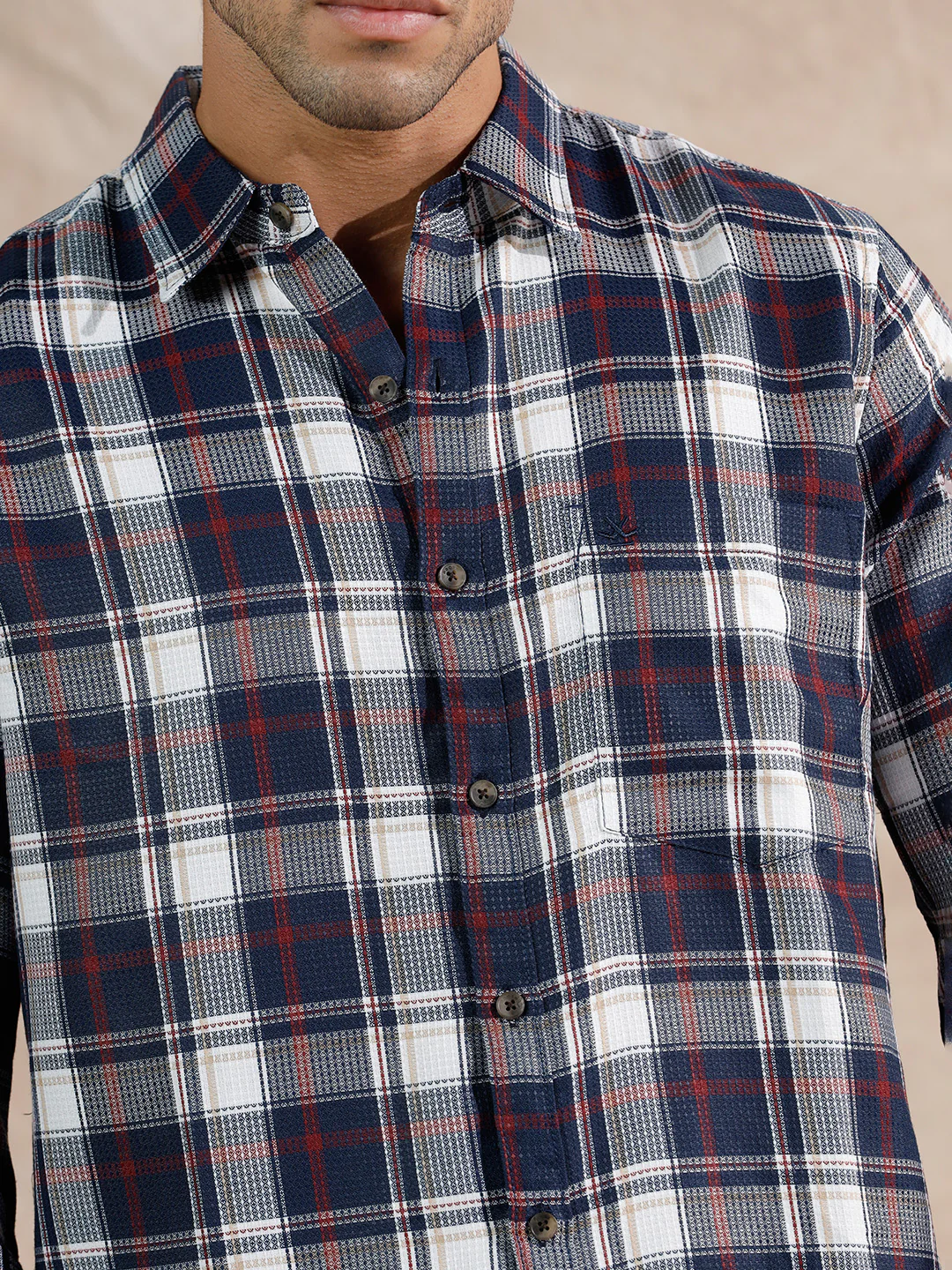 Dobby Check Regular Fit Shirt  | Navy Blue - Image 5