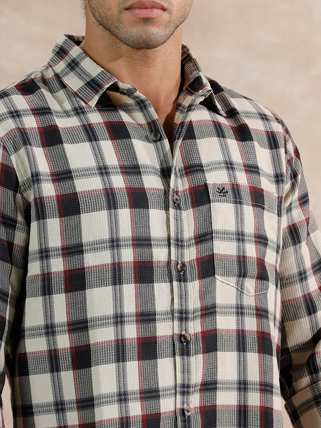 Dobby Textured Checks Regular Fit Shirt | Off White - Image 5