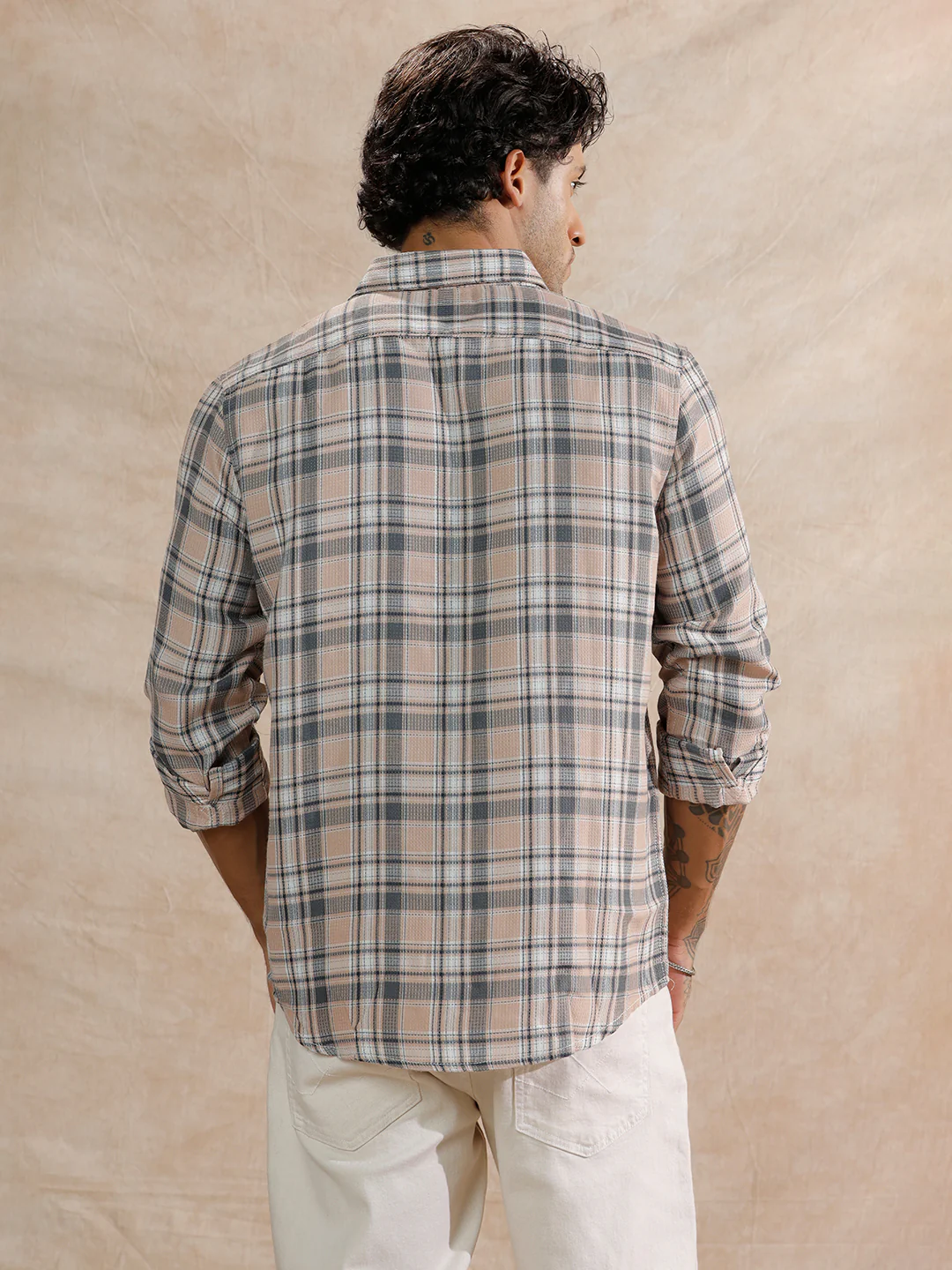 Dobby Textured Regular Fit Shirt | Beige - Image 3