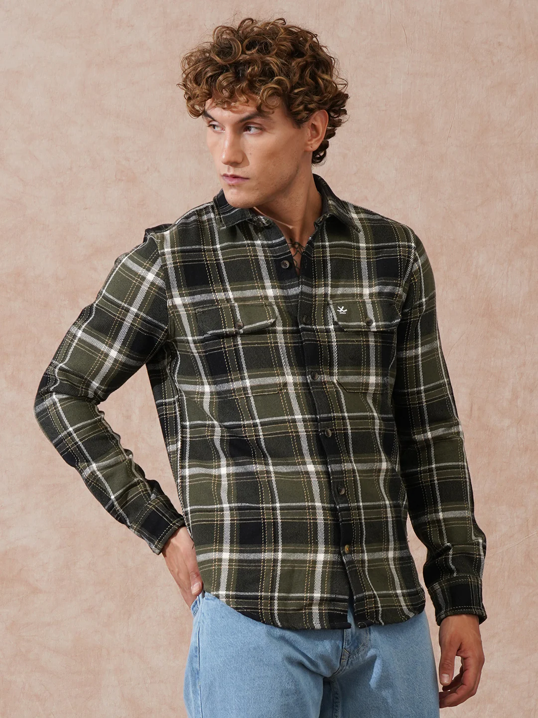 Double Pocket Checked Shirt | Olive - Image 6
