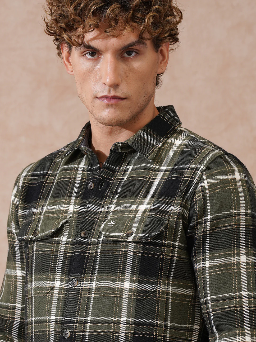 Double Pocket Checked Shirt | Olive - Image 7