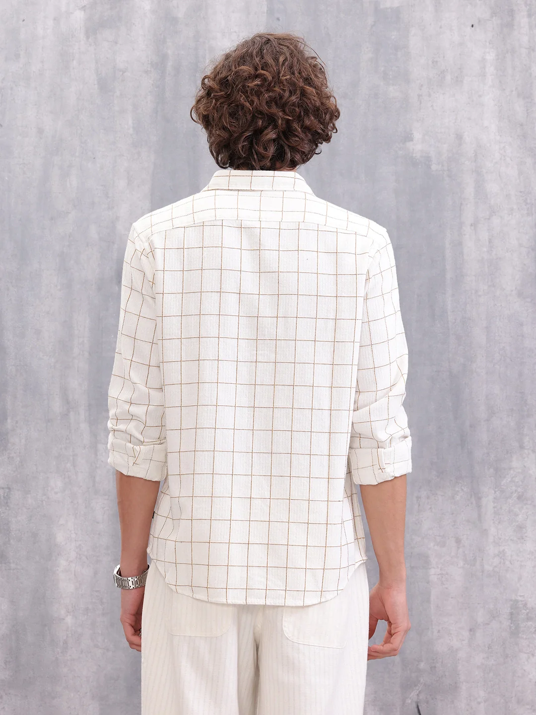 Double Pocket Checkered Shirt | Beige - Image 3