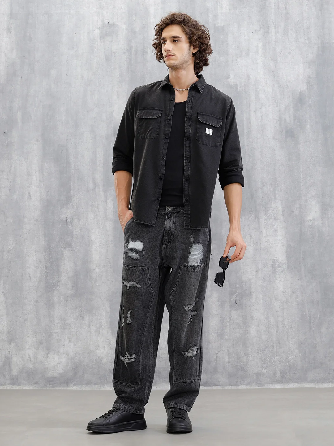 Double Pocket Overdyed Shirt | Black - Image 2