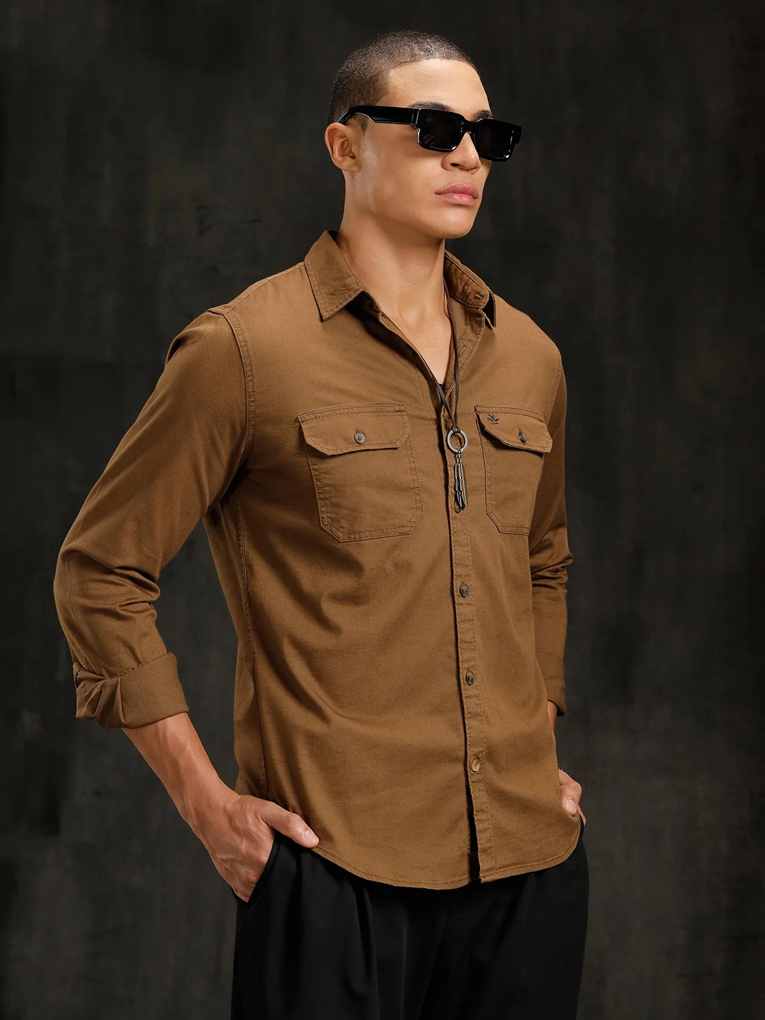 Double Pocket Overdyed Shirt | Khaki - Image 4