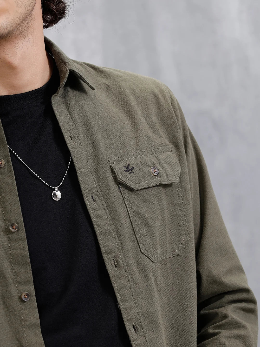 Double Pocket Solid Shirt | Olive - Image 5