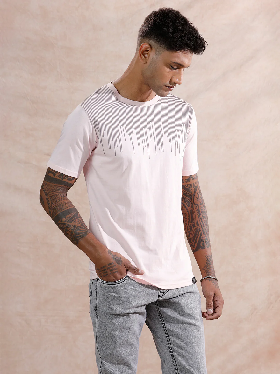 Dripping Stripe Printed T-Shirt | Pink - Image 4