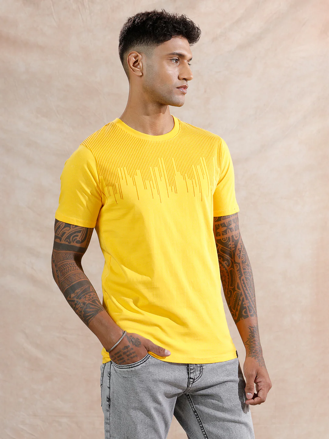 Dripping Stripe Printed T-Shirt | Yellow - Image 4