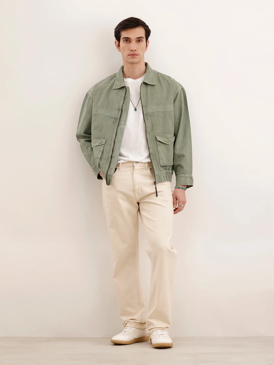 Oversized Zipper Denim Jacket | Olive - Image 2