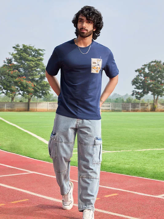 Printed Heavy GSM Oversized T-Shirt | Navy Blue - Image 3
