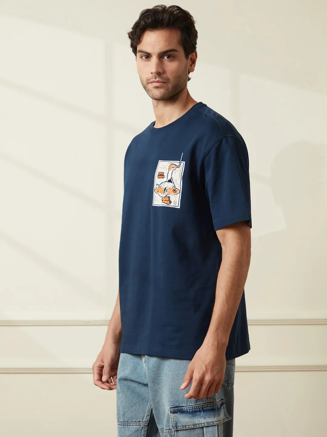Printed Heavy GSM Oversized T-Shirt | Navy Blue - Image 5