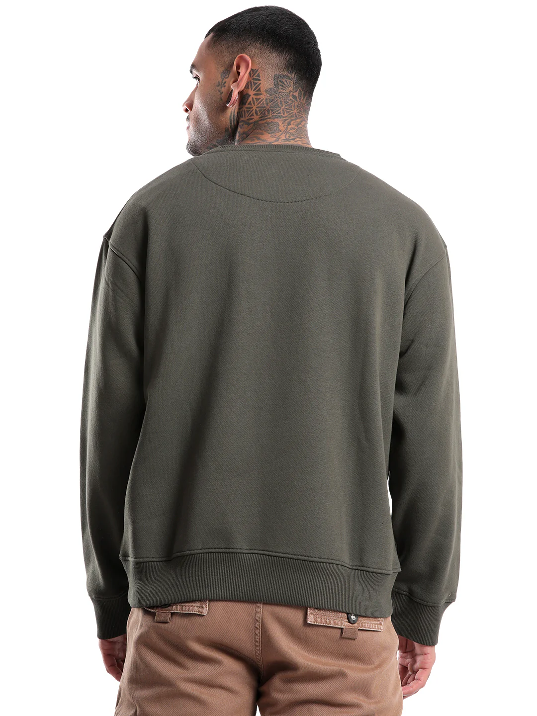 Elite Olive Round Neck Oversized Sweatshirt - Image 3