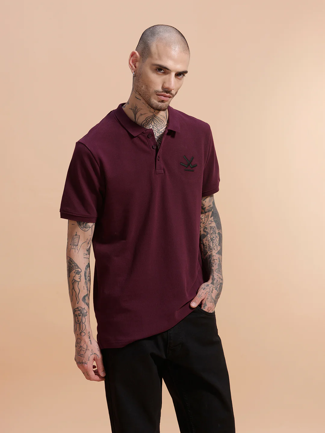 Embroidered Logo Slim Fit Polo T-Shirt | Wine - Image 4
