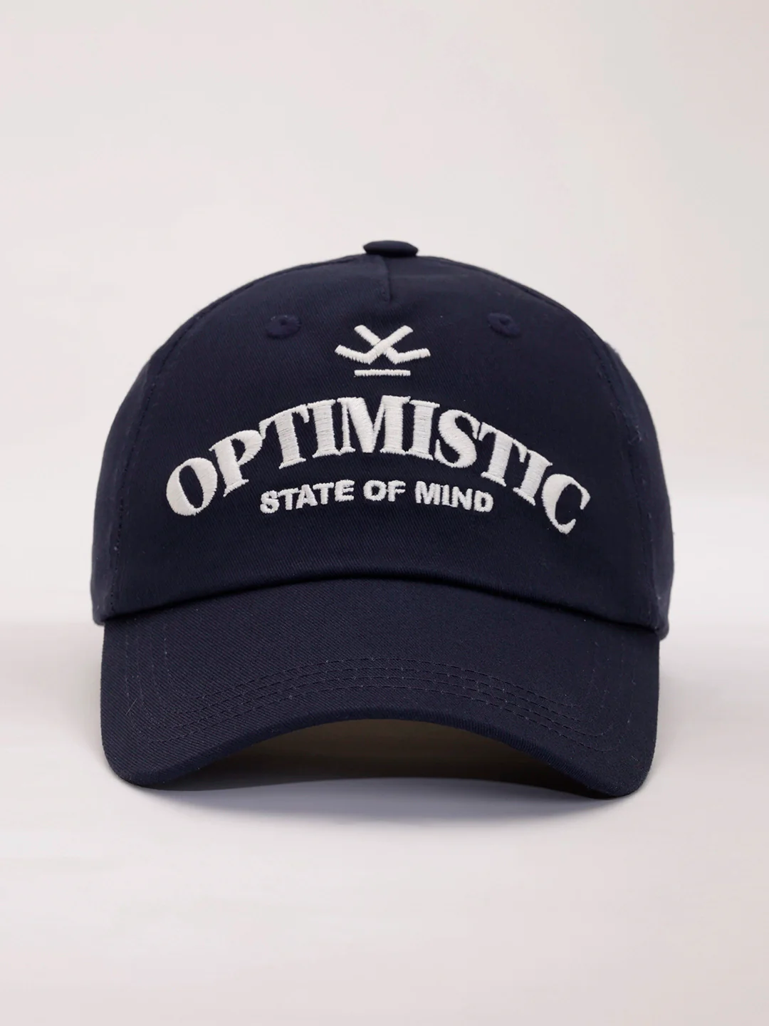Embroidered "Optimistic" Graphic Cap | Navy Blue - Image 2