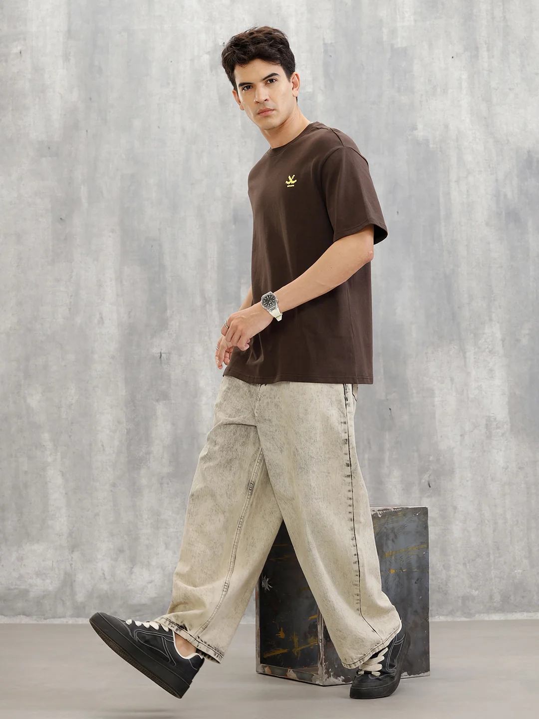 Embroidered & Printed Oversized T-Shirt | Brown - Image 2