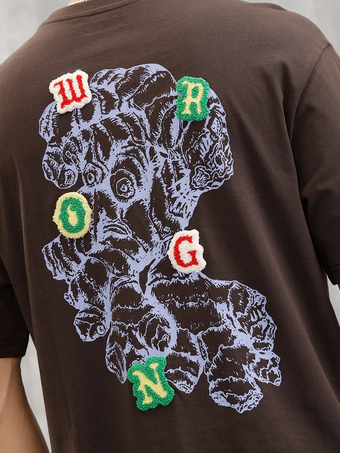 Embroidered & Printed Oversized T-Shirt | Brown - Image 4