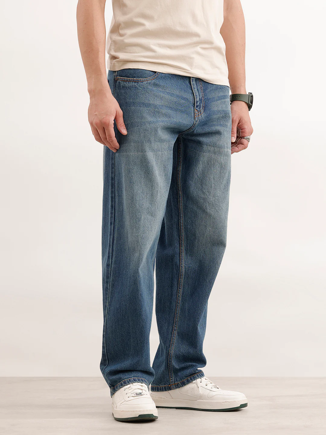 Faded Loose Fit Denim Jeans  | Light Blue - Image 4