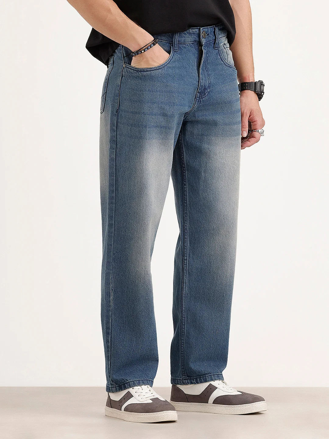 Faded Loose Fit Denim Jeans | Light Blue - Image 4