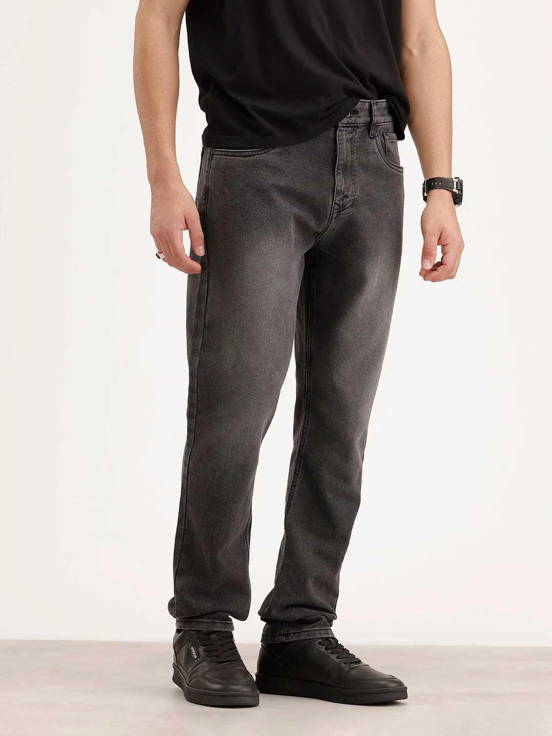 Faded Relaxed Fit Denim Jeans | Dark Grey - Image 4