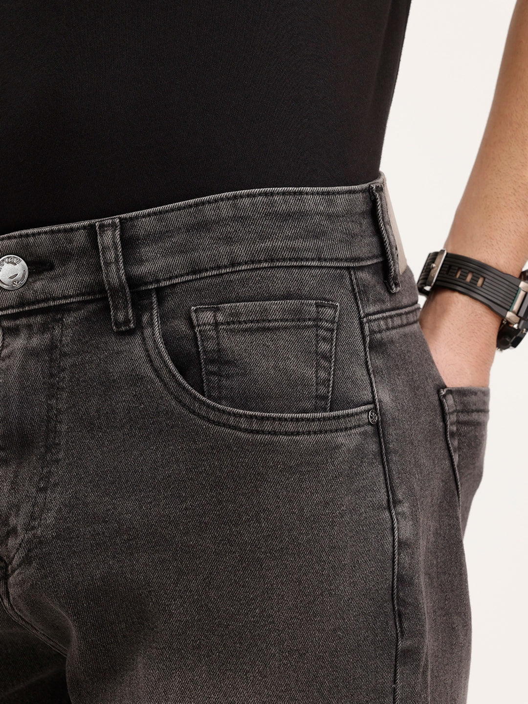 Faded Relaxed Fit Denim Jeans | Dark Grey - Image 5