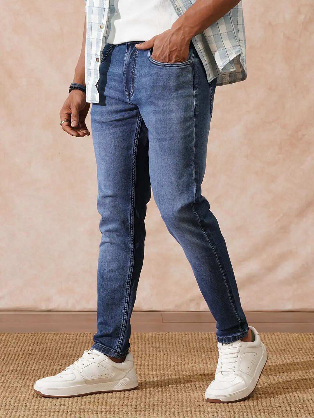 Casual Heavy Fade Slim Fit Jeans | Blue - Image 4