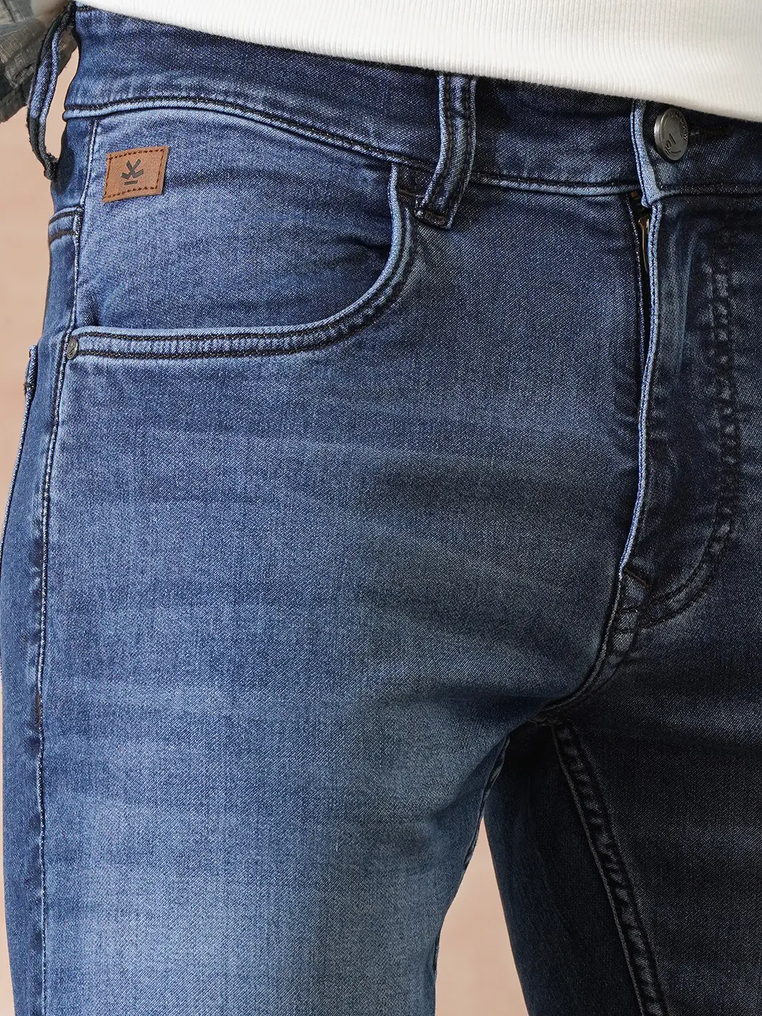 Casual Heavy Fade Slim Fit Jeans | Blue - Image 5