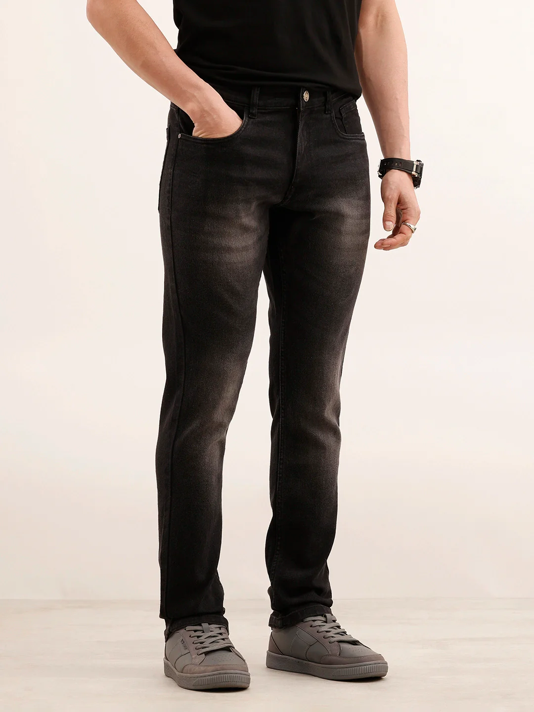 Faded Slim Fit Denim Jeans | Charcoal - Image 4
