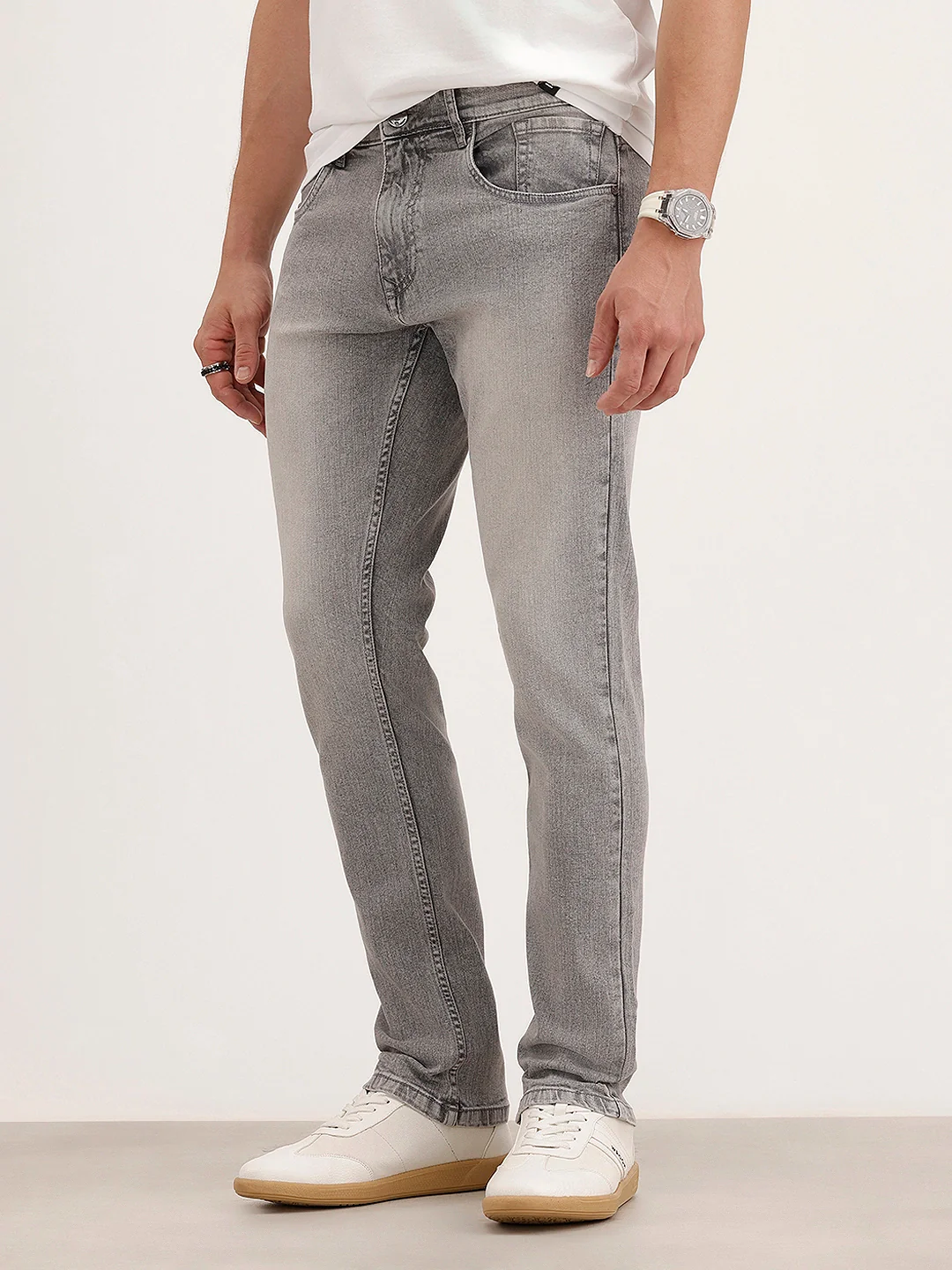 Faded Slim Fit Denim Jeans | Grey - Image 4