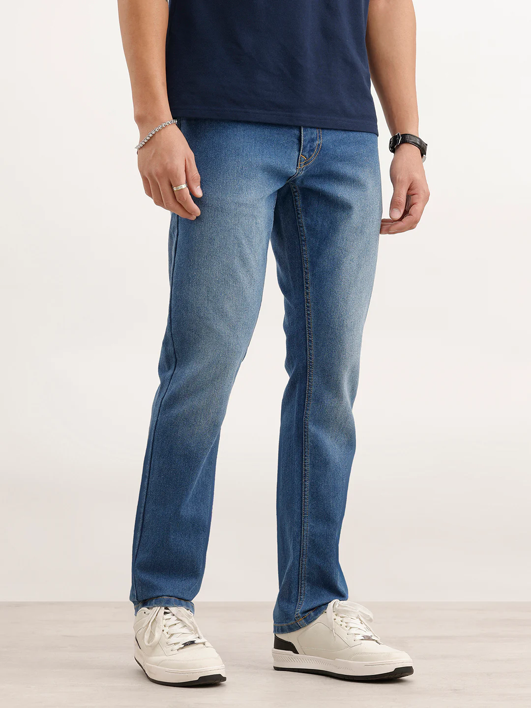 Faded Slim Fit Denim Jeans  | Light Blue - Image 4