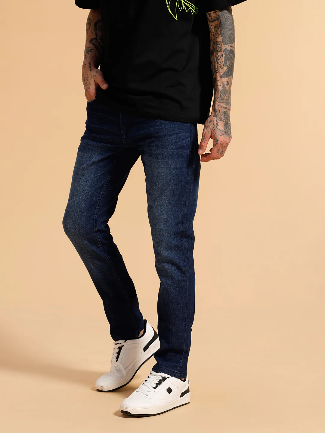 Faded Slim Fit Jeans | Dark Blue - Image 4