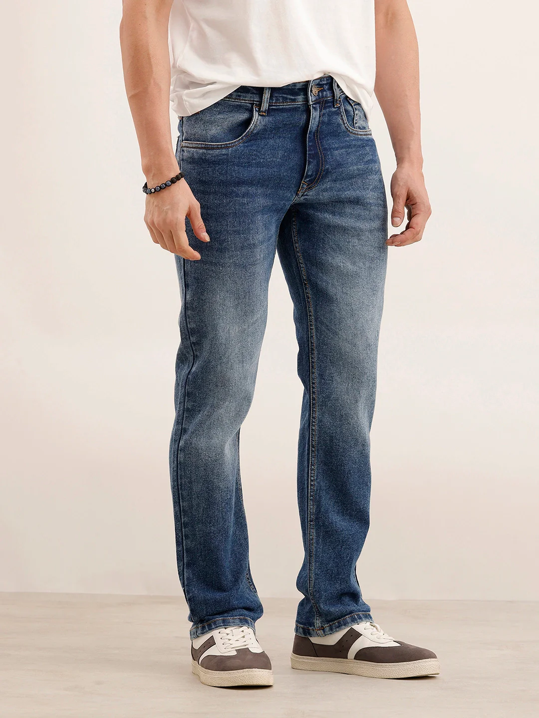 Faded Straight Fit Denim Jeans | Blue - Image 4