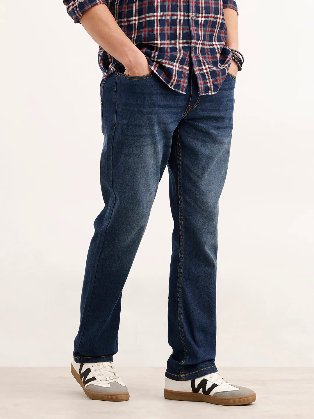 Faded Straight Fit Denim Jeans  | Blue - Image 4