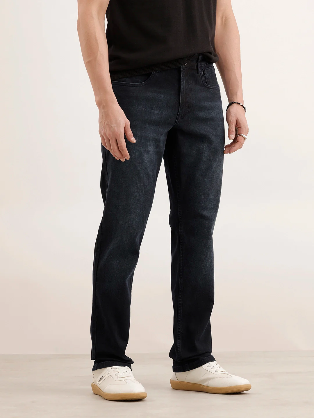 Faded Straight Fit Denim Jeans | Blue - Image 4