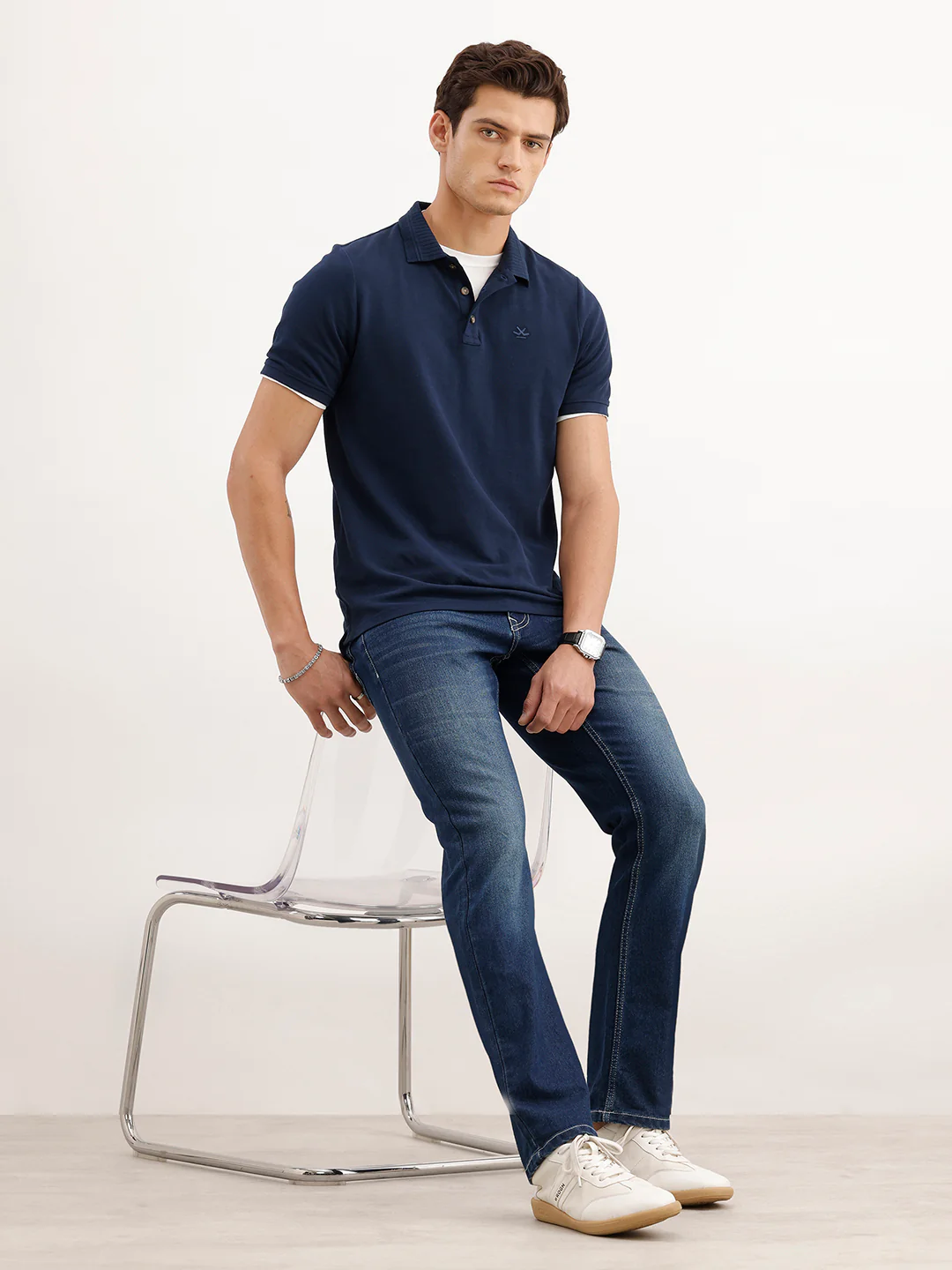 Faded Straight Fit Denim Jeans  | Blue - Image 2