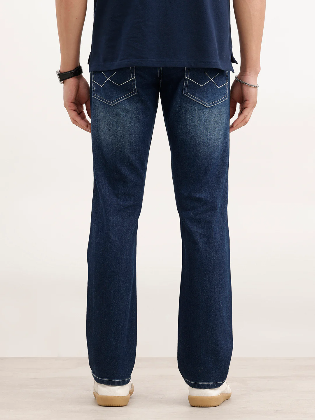 Faded Straight Fit Denim Jeans  | Blue - Image 3