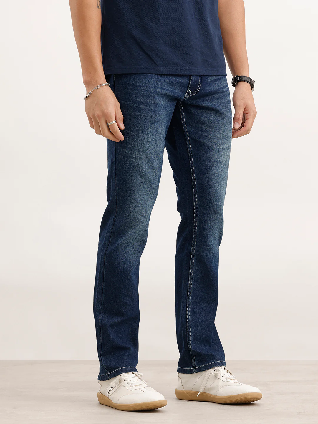 Faded Straight Fit Denim Jeans  | Blue - Image 4