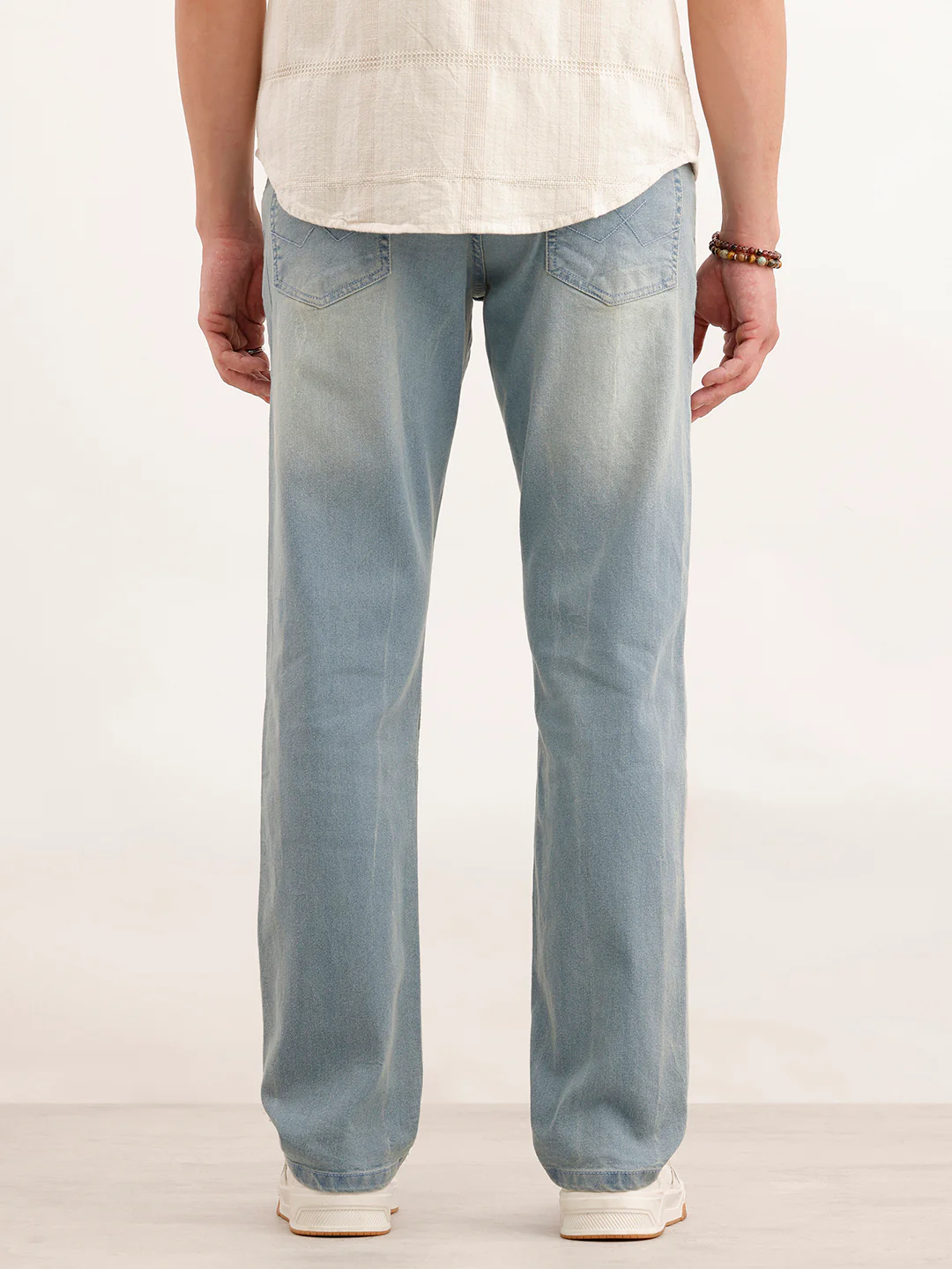 Faded Straight Fit Denim Jeans  | Light Blue - Image 3