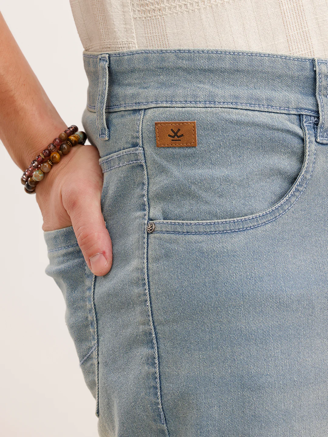 Faded Straight Fit Denim Jeans  | Light Blue - Image 5