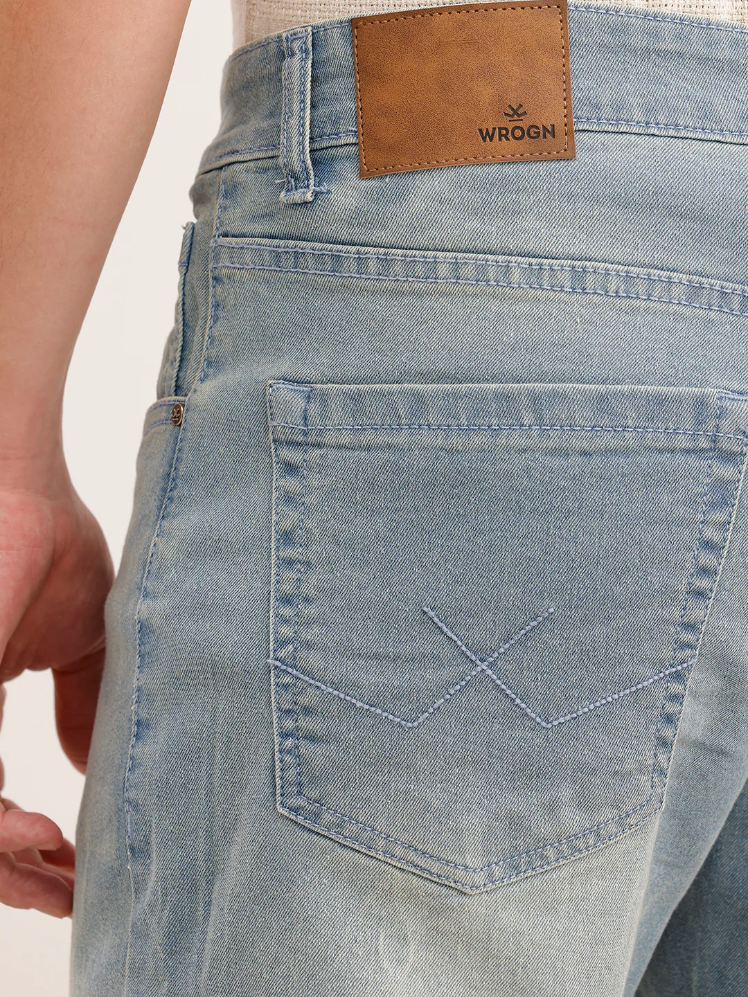 Faded Straight Fit Denim Jeans  | Light Blue - Image 6