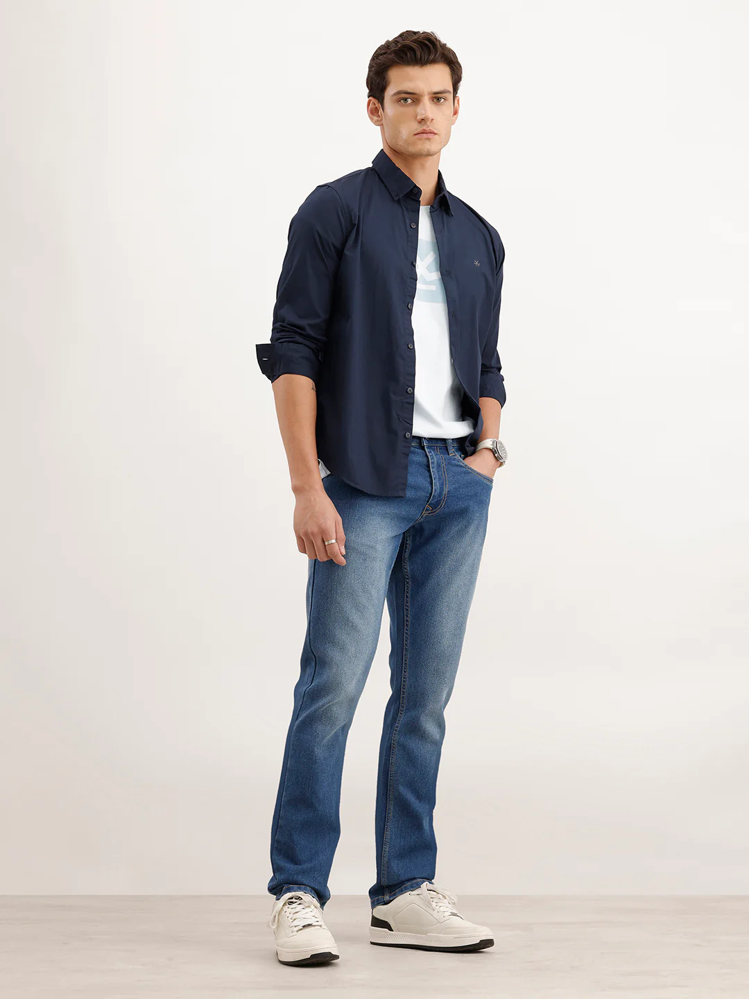 Faded Straight Fit Denim Jeans  | Light Blue - Image 2