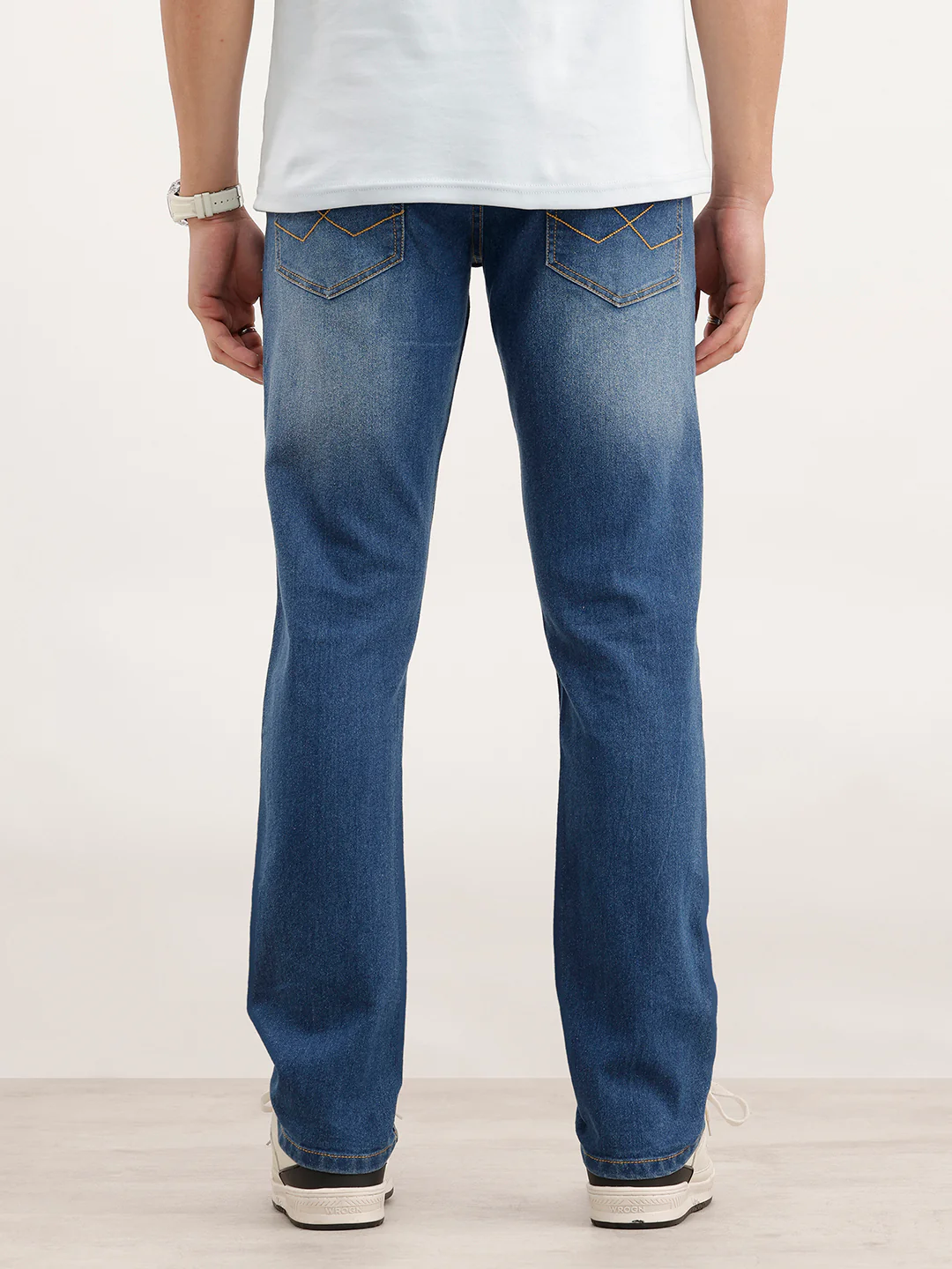 Faded Straight Fit Denim Jeans  | Light Blue - Image 3