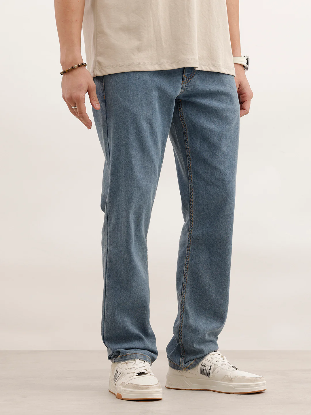 Faded Straight Fit Denim Jeans | Light Blue - Image 4