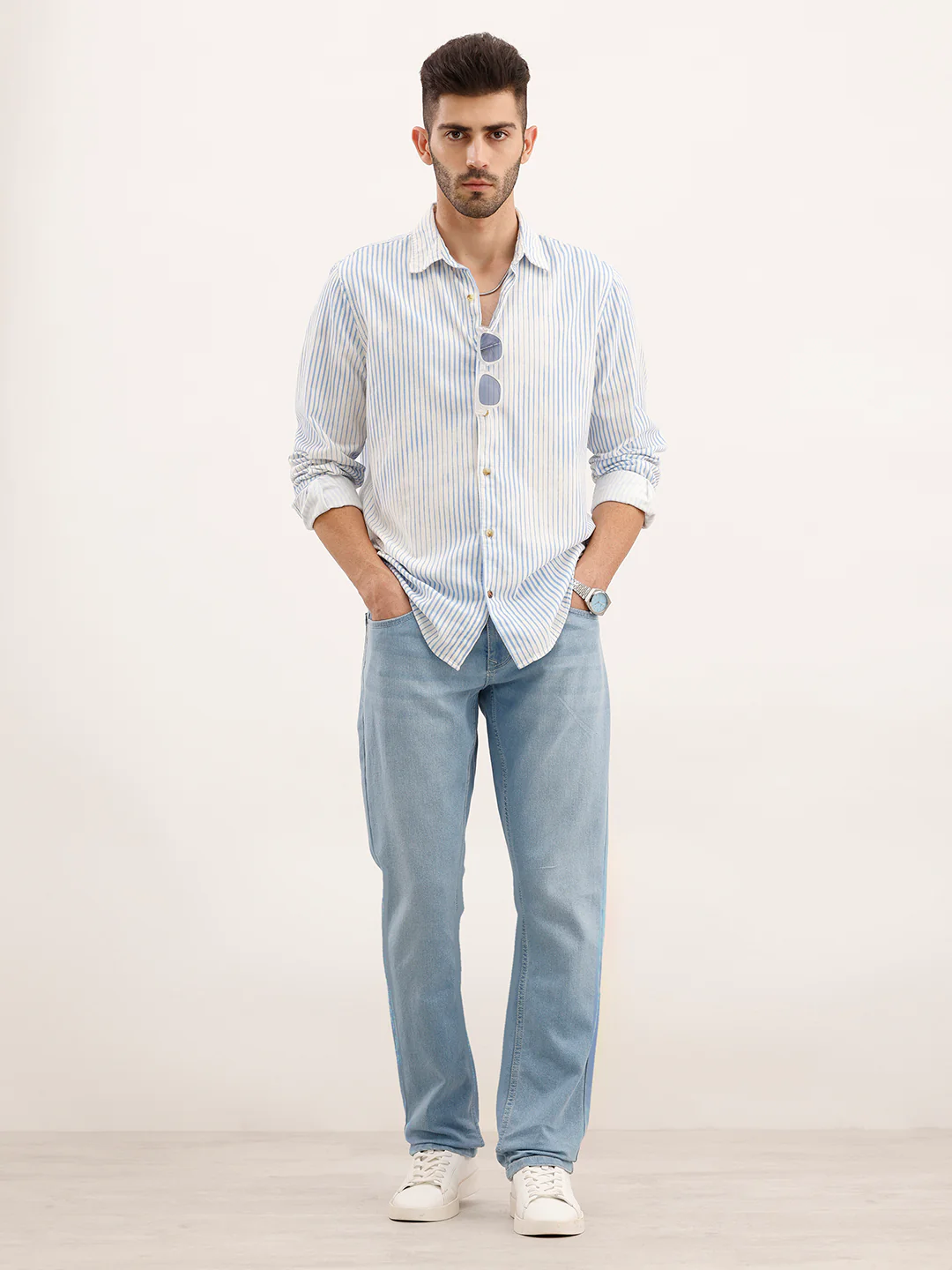 Faded Straight Fit Denim Jeans | Light Blue - Image 2