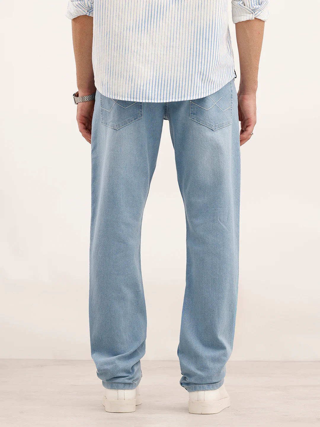Faded Straight Fit Denim Jeans | Light Blue - Image 3