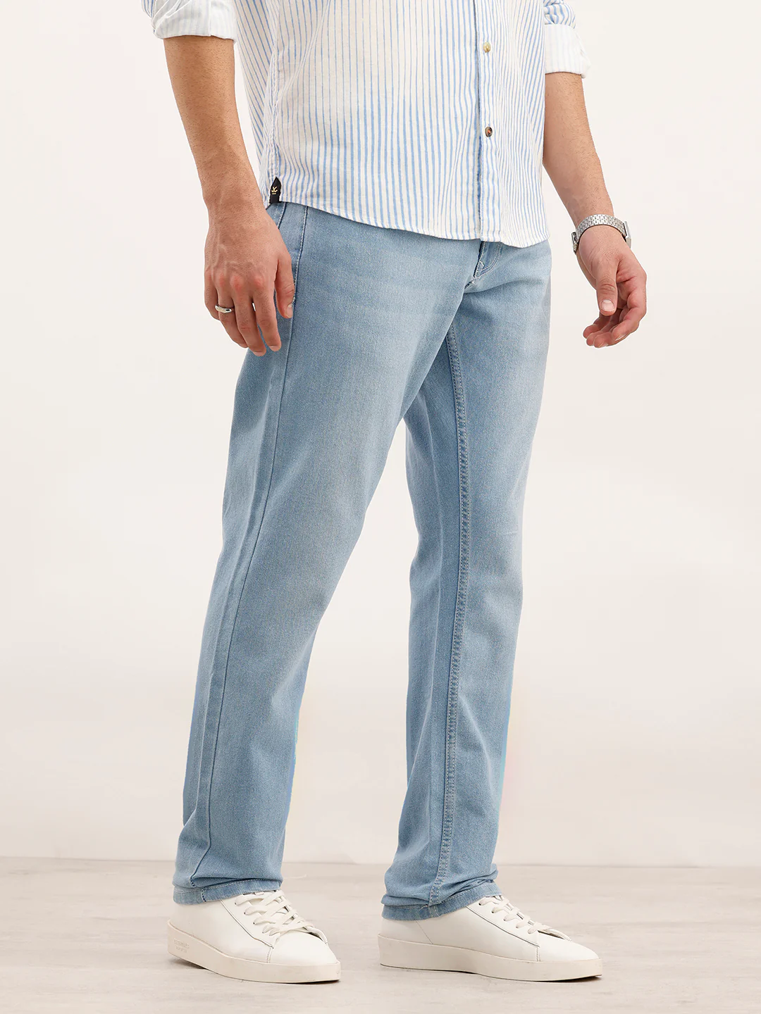 Faded Straight Fit Denim Jeans | Light Blue - Image 4