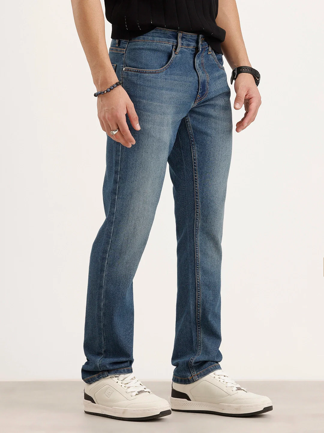 Faded Straight Fit Denim Jeans | Light Blue - Image 4