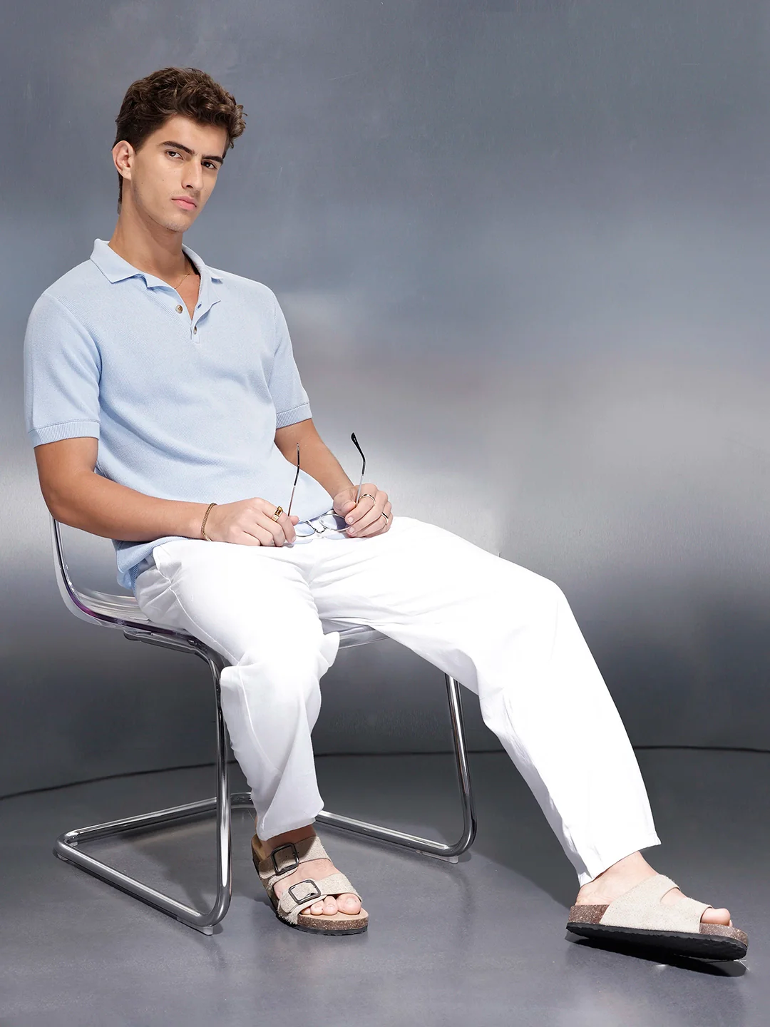 Fine- textured knit polo | Blue - Image 2