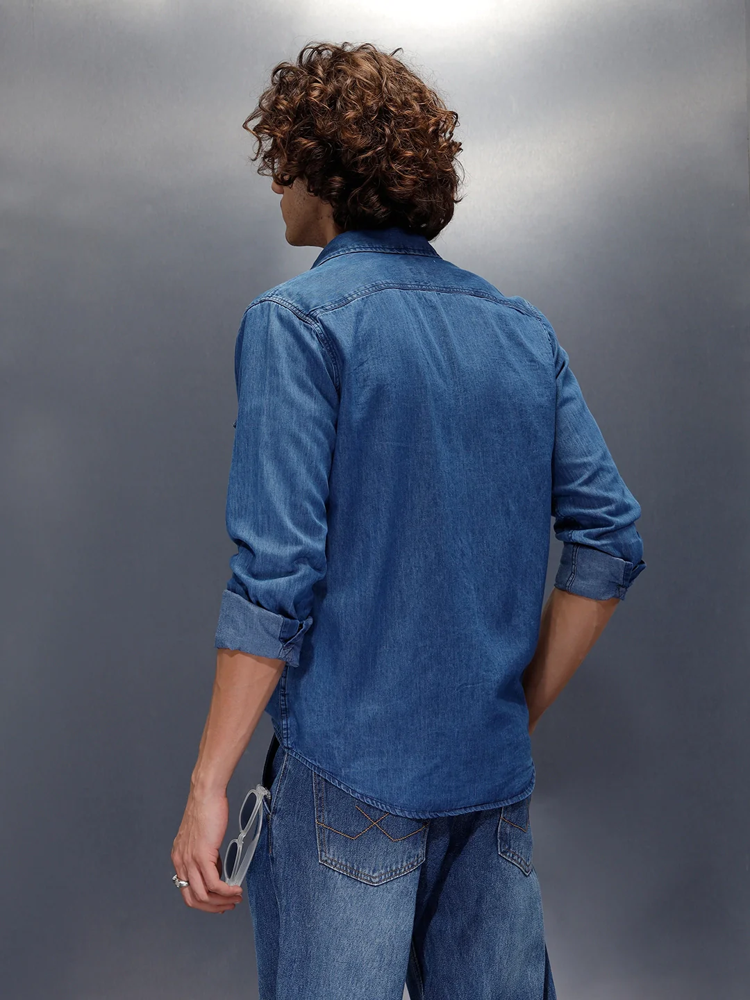 Flap Pocket Regualr Fit Denim Shirt With Branding | Blue - Image 3