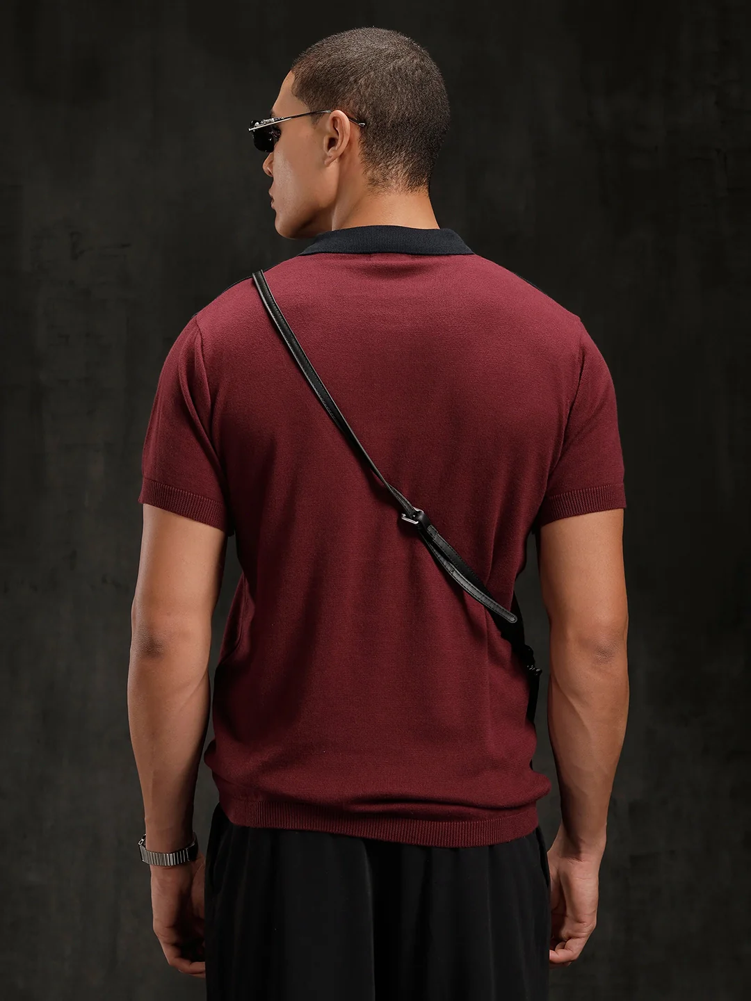 Flat Knit Slim Fit T-Shirt | Maroon - Image 3