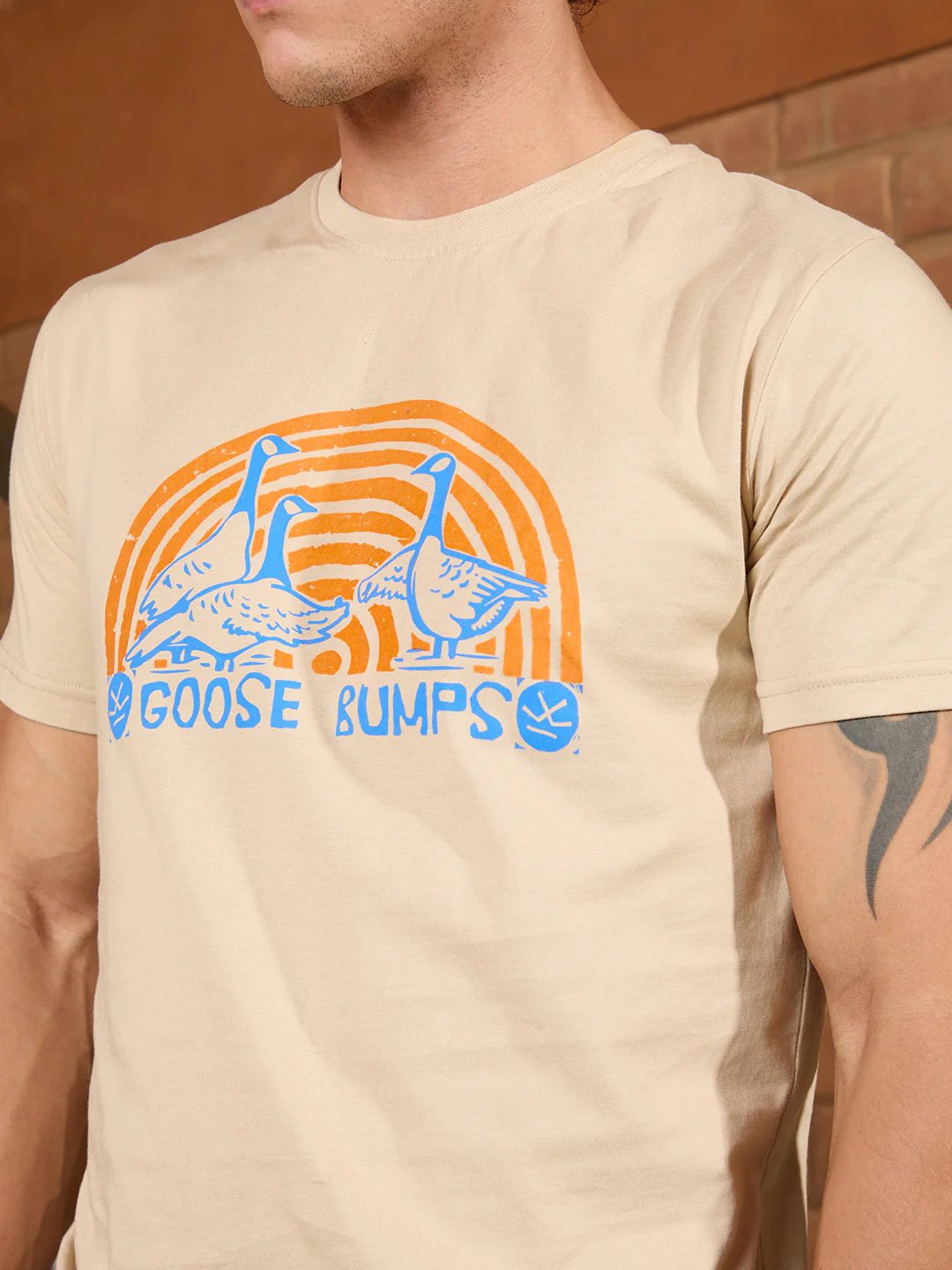 Flock Printed Slim Fit T-Shirt | Khaki - Image 7